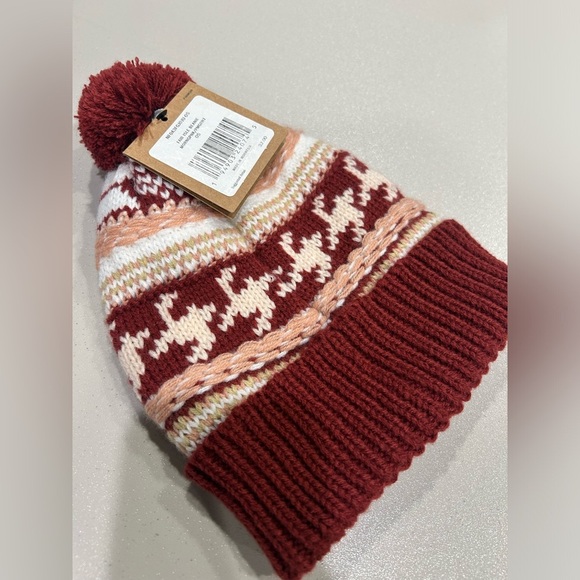 The North Face Women's Fair Isle Beanie Maroon Hat NWT Oversized Pom - Picture 3 of 9